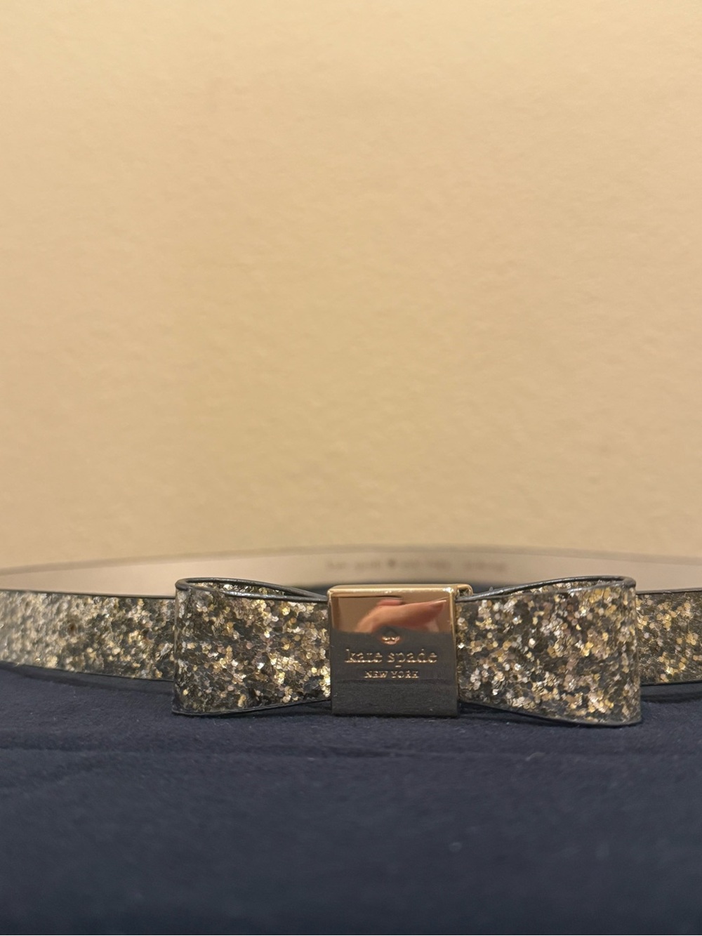 kate spade metallic glitter bow belt in gold and silver